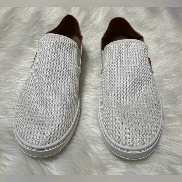 OluKai Pehuea Women’s Breathable White Mesh Slip-On Sneakers - Picture 3 of 13